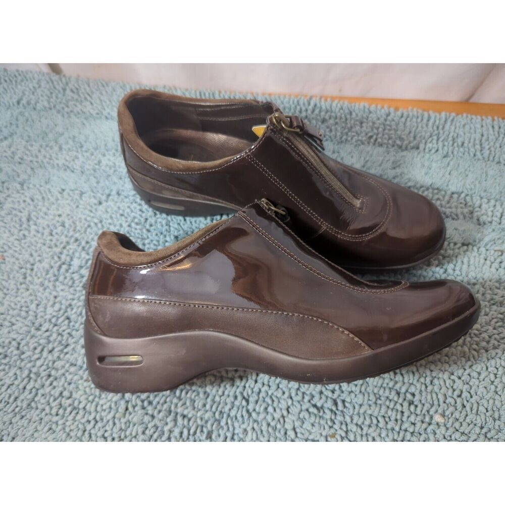 Cole Hann 8 Brown Patent Leather & Fabric Comfort Wedge Shoes Waterproof